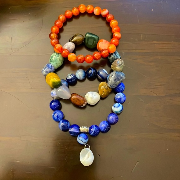 Jewelry - Bracelets stretchy all 3 of stones seashell and glass NWOT